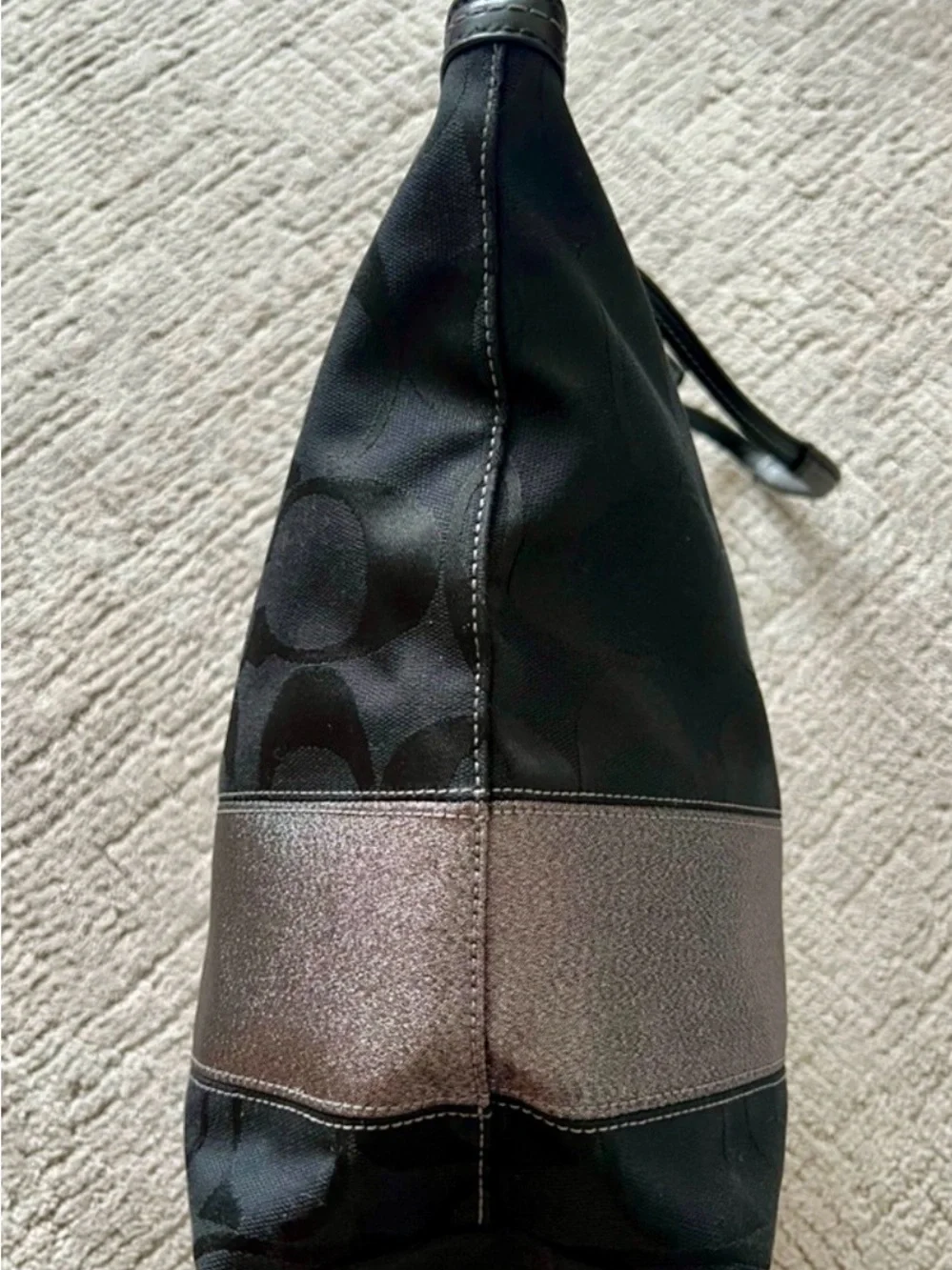 Coach Black Signature Tote with Metallic Band